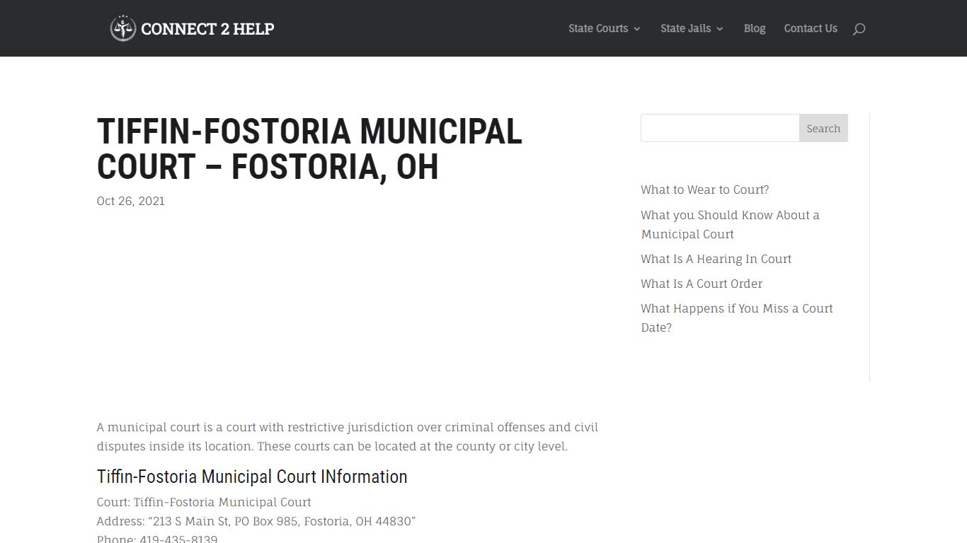 Tiffin-Fostoria Municipal Court - Fostoria, OH - Connect 2 Help