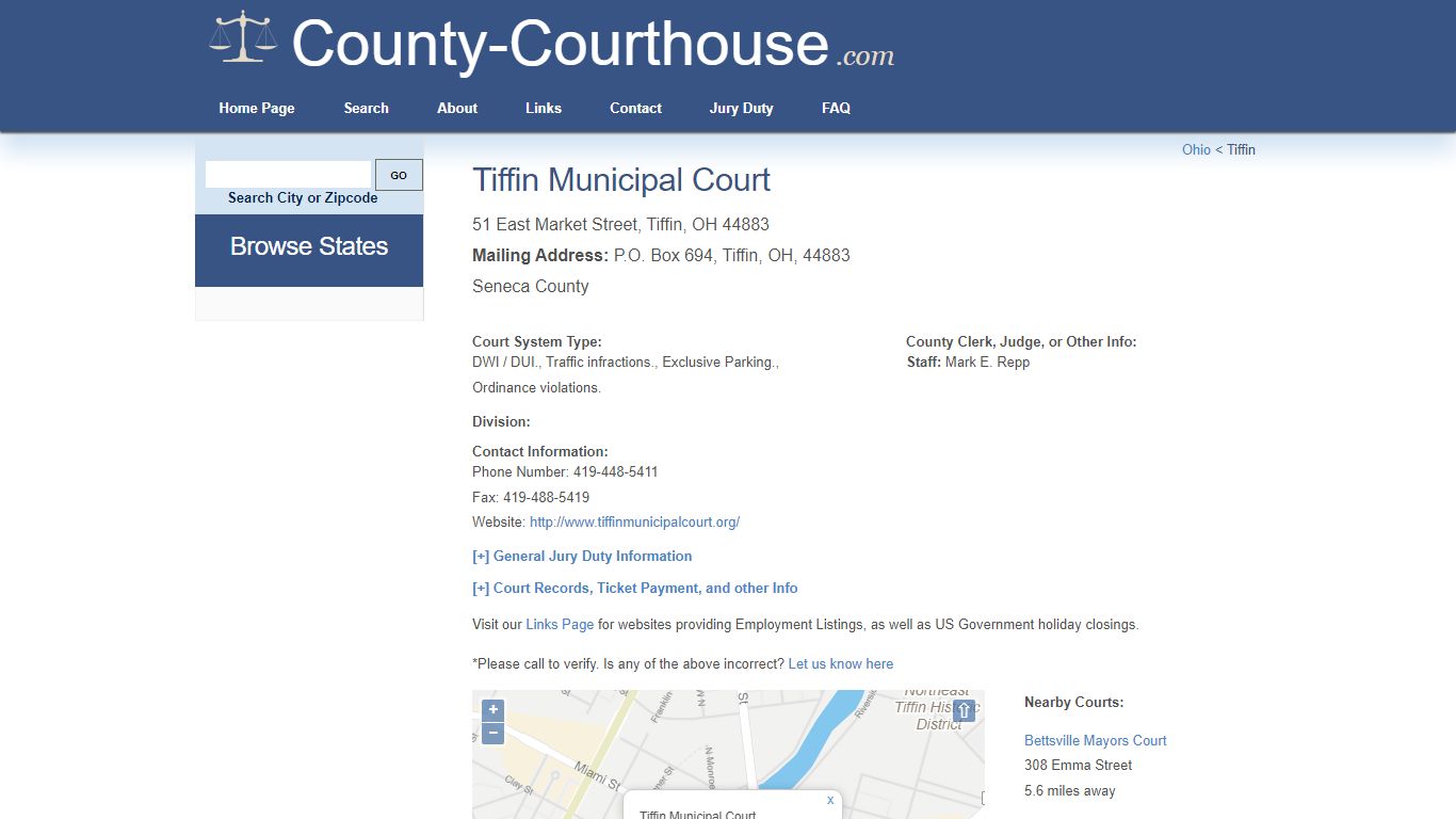 Tiffin Municipal Court in Tiffin, OH - Court Information