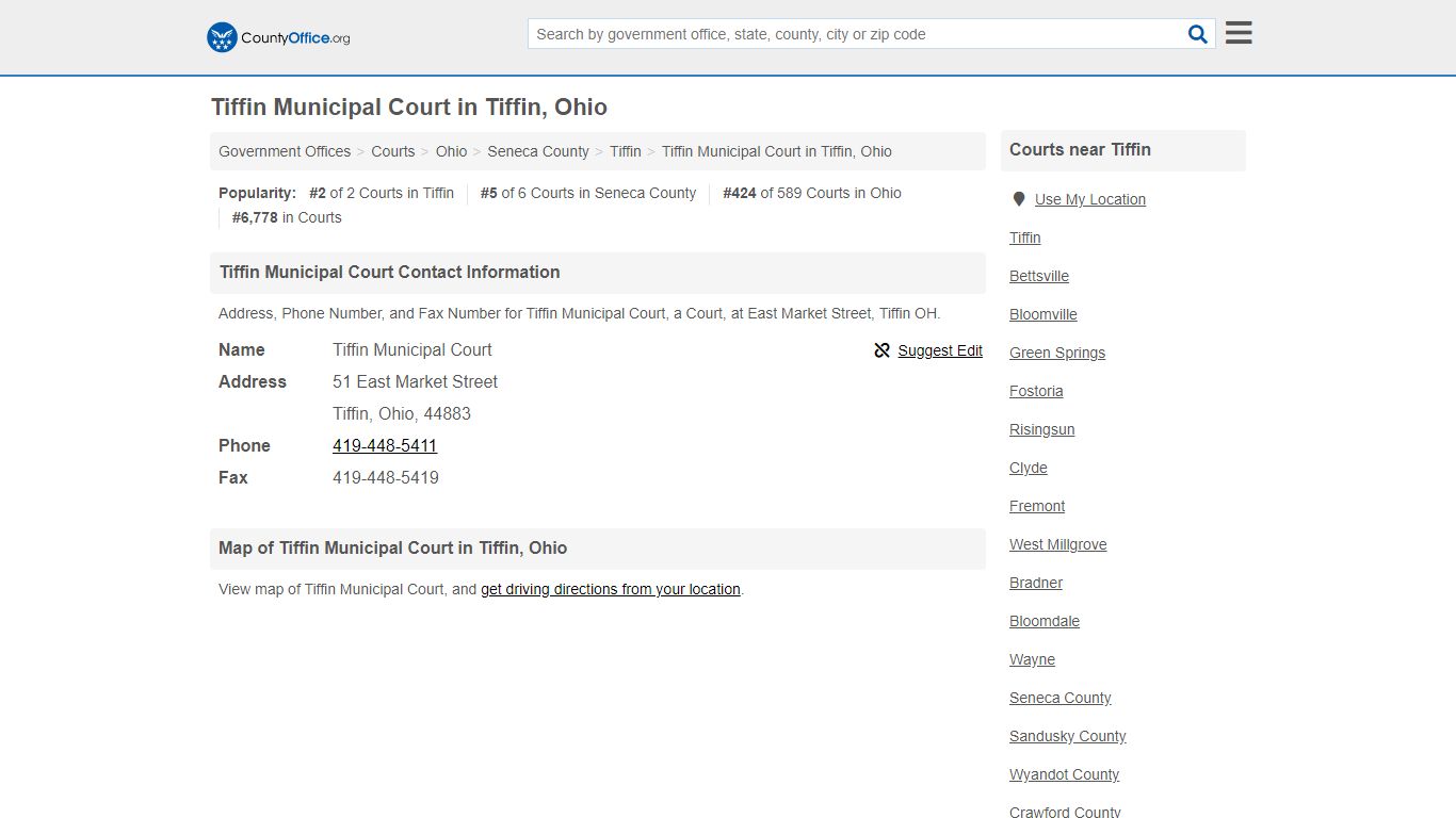 Tiffin Municipal Court - Tiffin, OH (Address, Phone, and Fax)